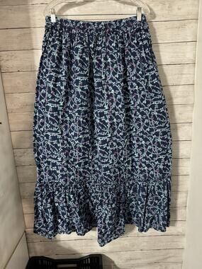 Simply Southern Ophelia Tiered Maxi Skirt Womens L Navy Ribbon Bow Pockets